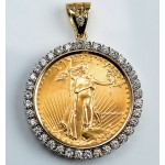 14KT GOLD DIAMOND PENDANT U.S. 1 oz. Eagle Gold Coin 2.55 cts. (coin excluded)